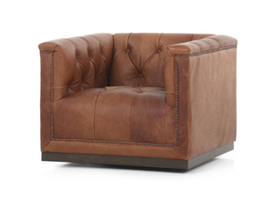 Maxine 34" Top Grain Leather Swivel Chair - Tobacco