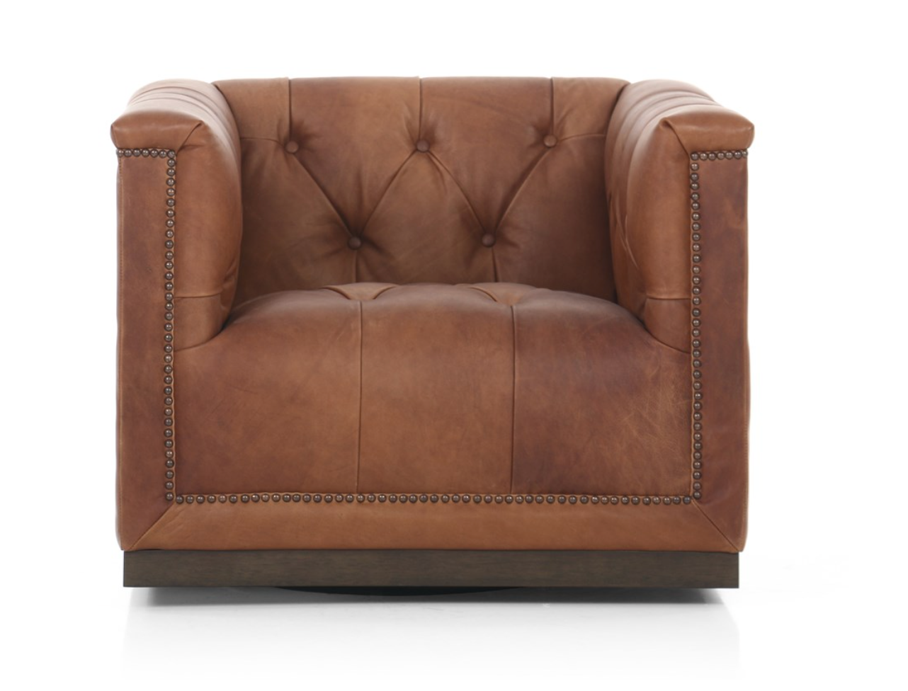 Maxine 34" Top Grain Leather Swivel Chair - Tobacco