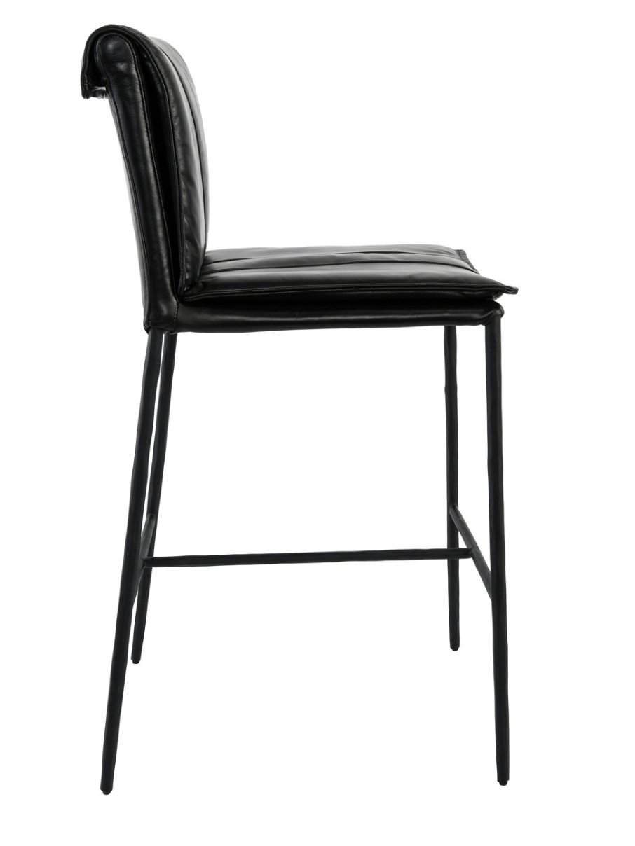 Wesley Top Grain Leather Counter Stool - Ebony + Iron