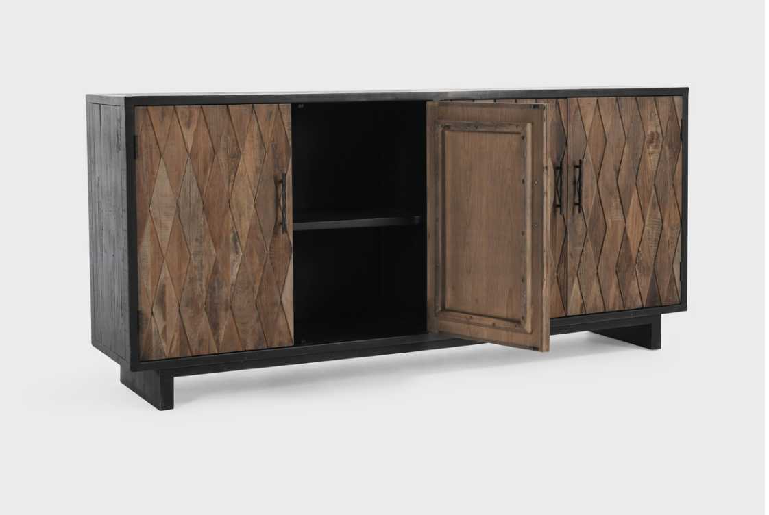 Dmitri 78" Reclaimed Elm 4 Door Sideboard - Ebony