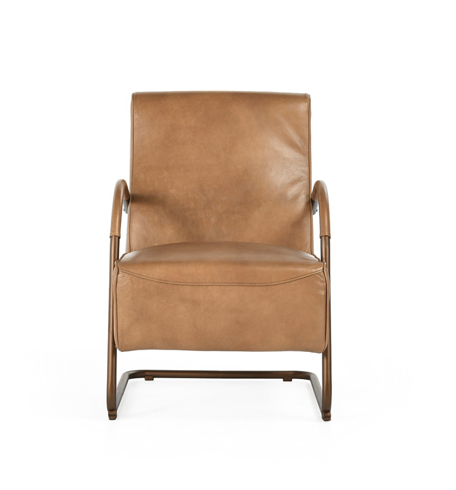 Flint 24" Top Grain Leather Chair - Toffee + Iron