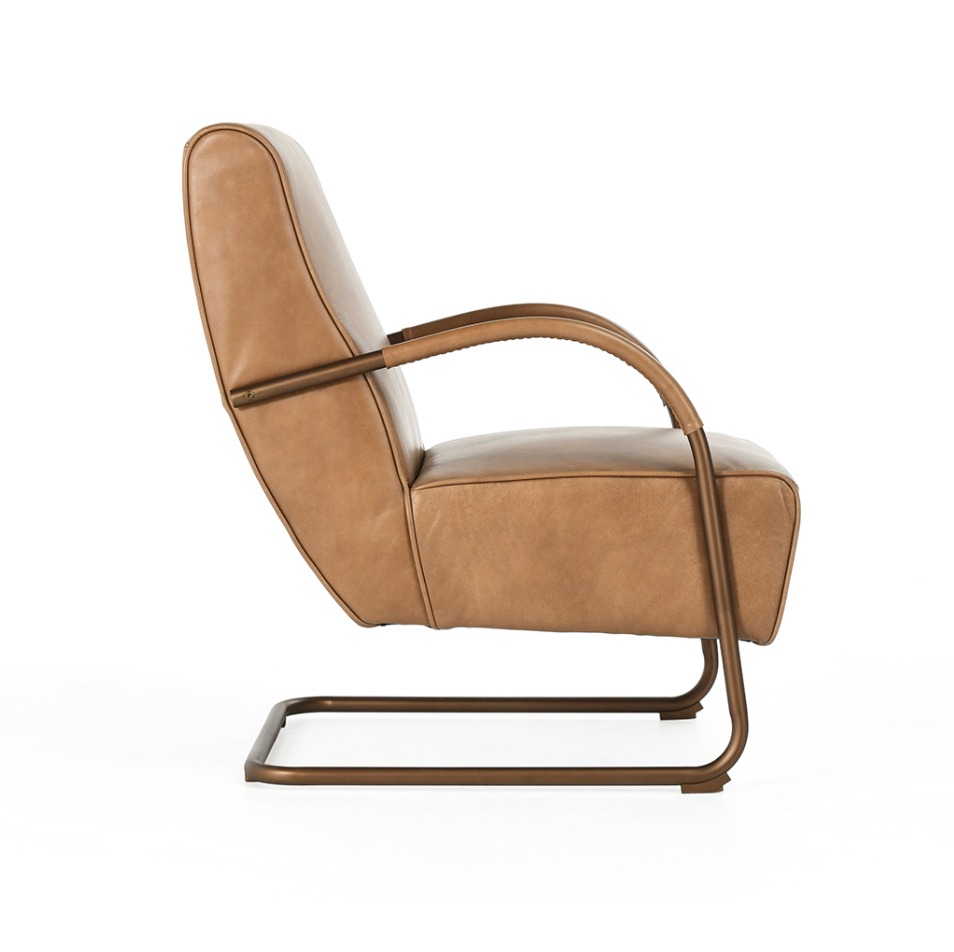 Flint 24" Top Grain Leather Chair - Toffee + Iron