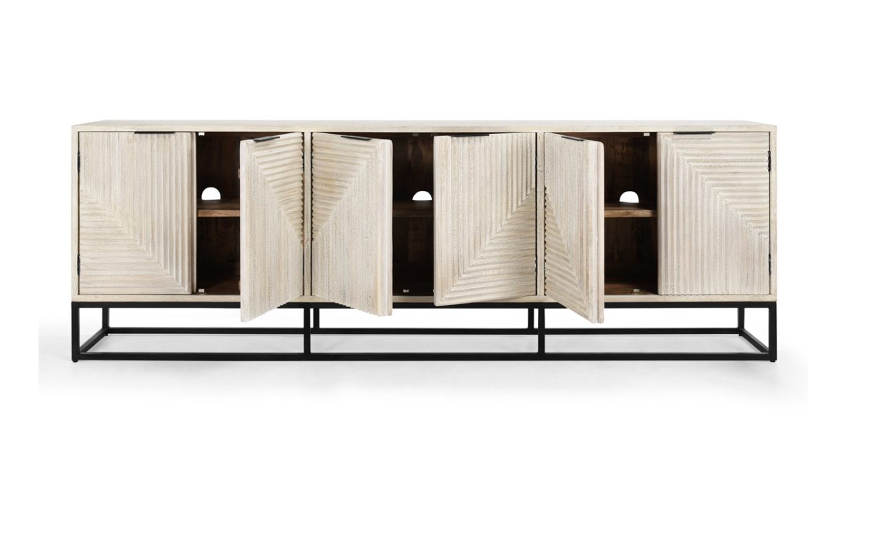 Lawrence 108" 6 Door Sideboard - Antique Alabaster + Iron