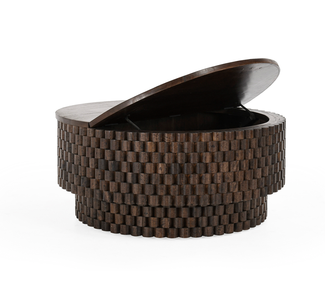 Madeira 40" Round Storage Coffee Table - Espresso Bean