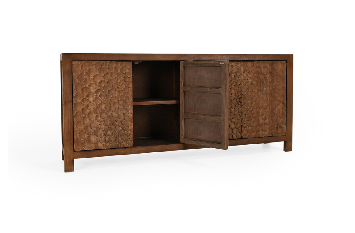 Dahlia 86" 4 Door Hand Carved Sideboard - Natural