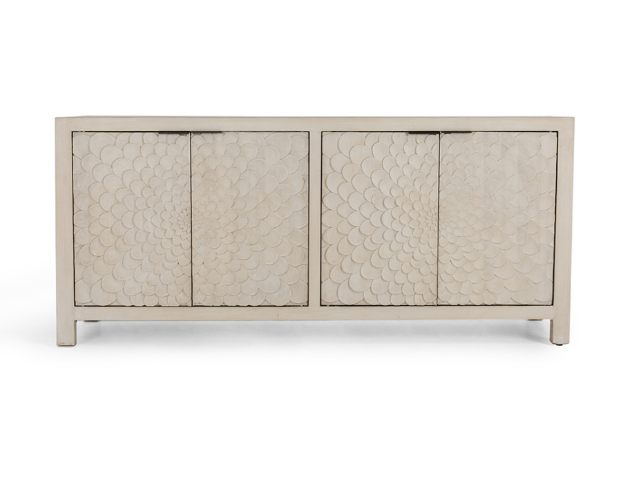 Dahlia 86" 4 Door Hand Carved Sideboard - Cream