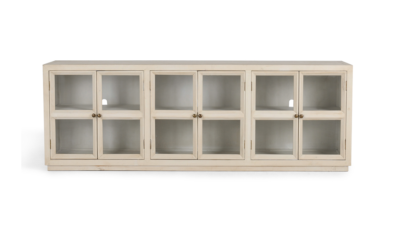 Jaye 103" 6 Door Glass Front Sideboard - Cream