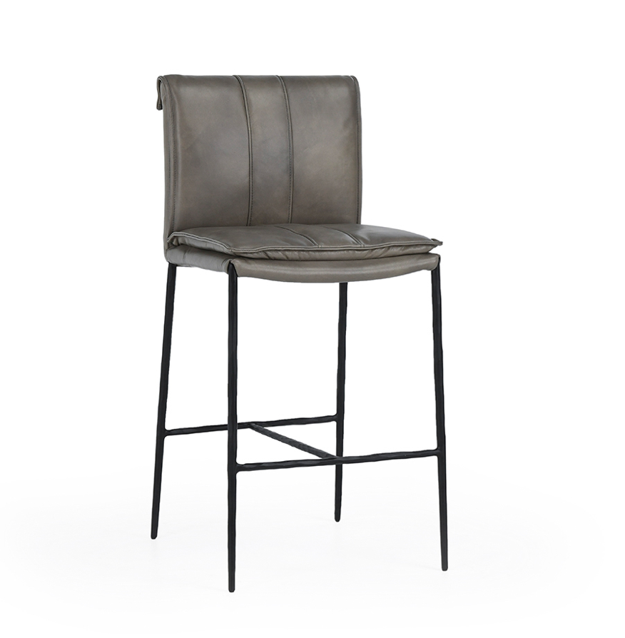 Wesley Top Grain Counter Stool - Gray + Iron
