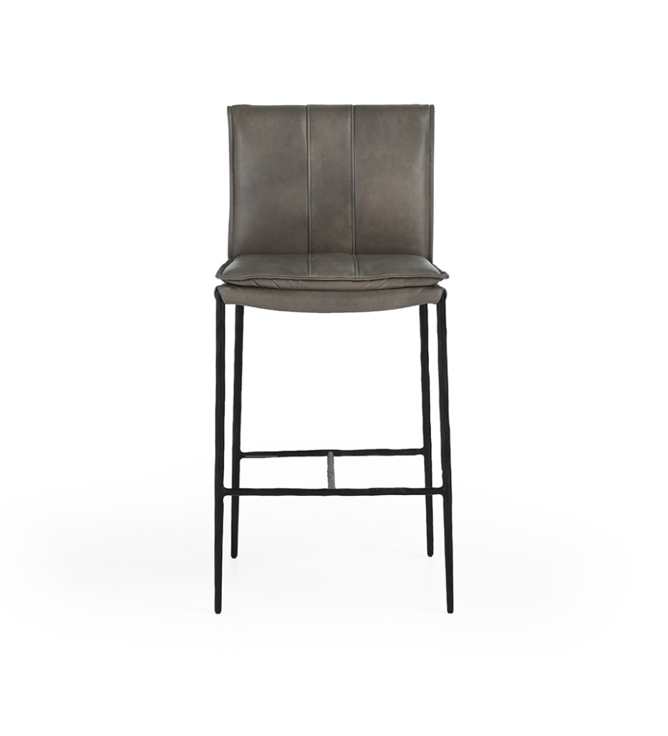 Wesley Top Grain Counter Stool - Gray + Iron