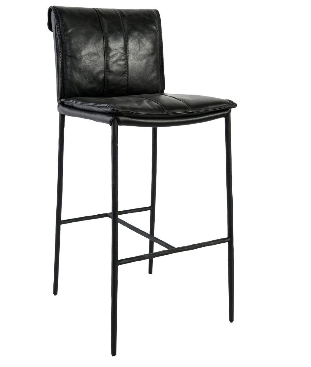 Wesley Top Grain Bar Stool - Ebony + Iron