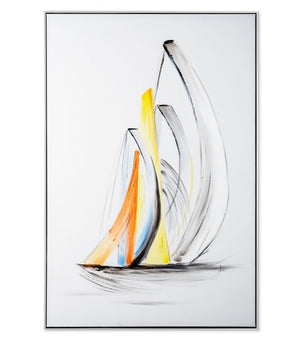 Sweeping Sails II 33" Hand Painted Framed Canvas Art