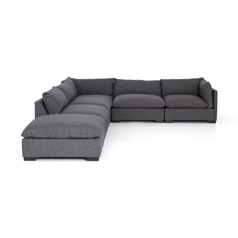 Blakeney 117" 5 Cushion Sectional w/Ottoman - Charcoal - Classic Carolina Home