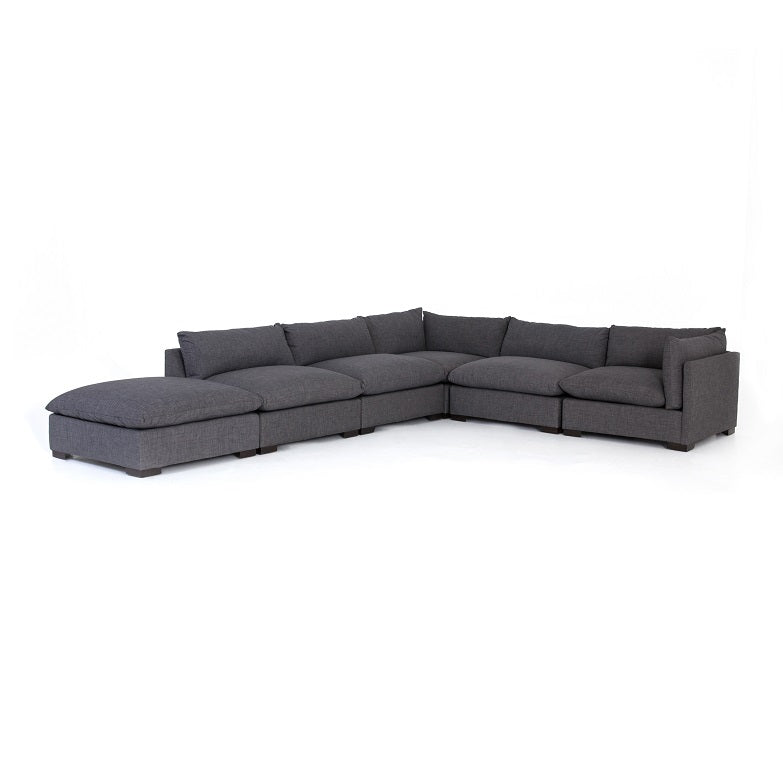 Blakeney 117" 5 Cushion Sectional w/Ottoman - Charcoal - Classic Carolina Home