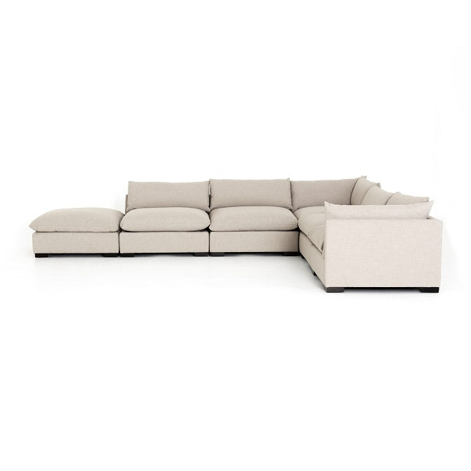 Blakeney 117" 5 Cushion Sectional w/Ottoman - Sand Mist - Classic Carolina Home