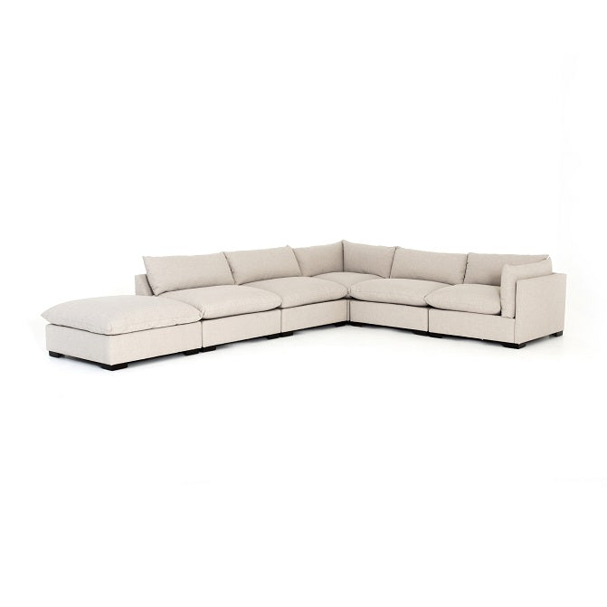 Blakeney 117" 5 Cushion Sectional w/Ottoman - Sand Mist - Classic Carolina Home