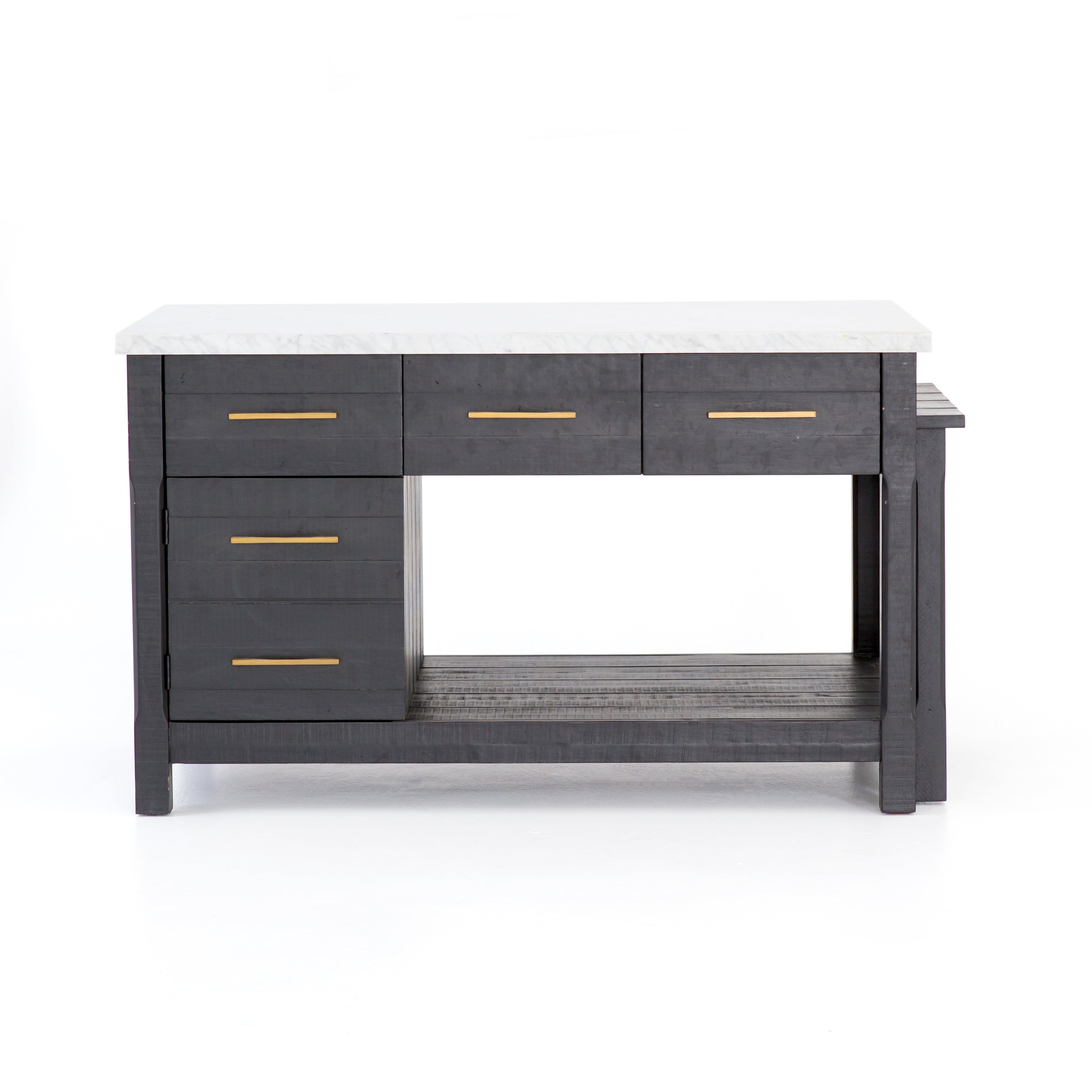 Killian 60" Extendable Kitchen Island - Black Acacia + White Italian Marble