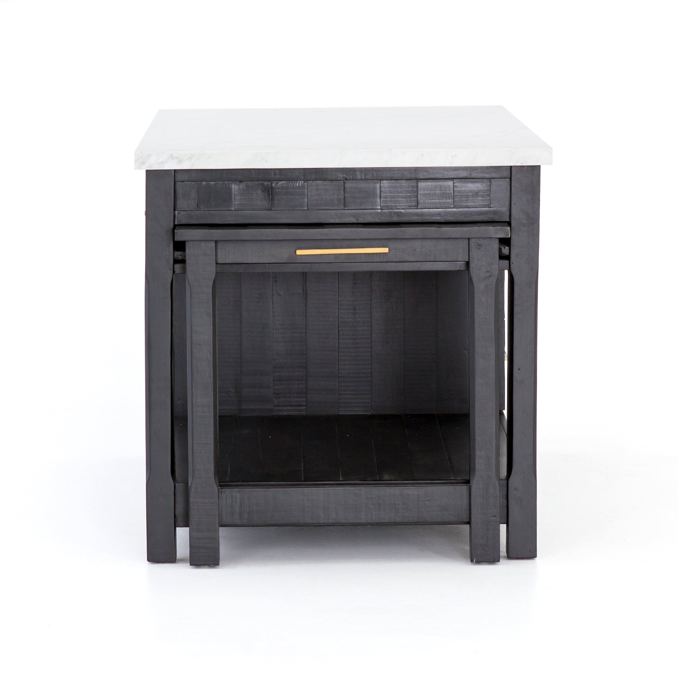 Killian 60" Extendable Kitchen Island - Black Acacia + White Italian Marble