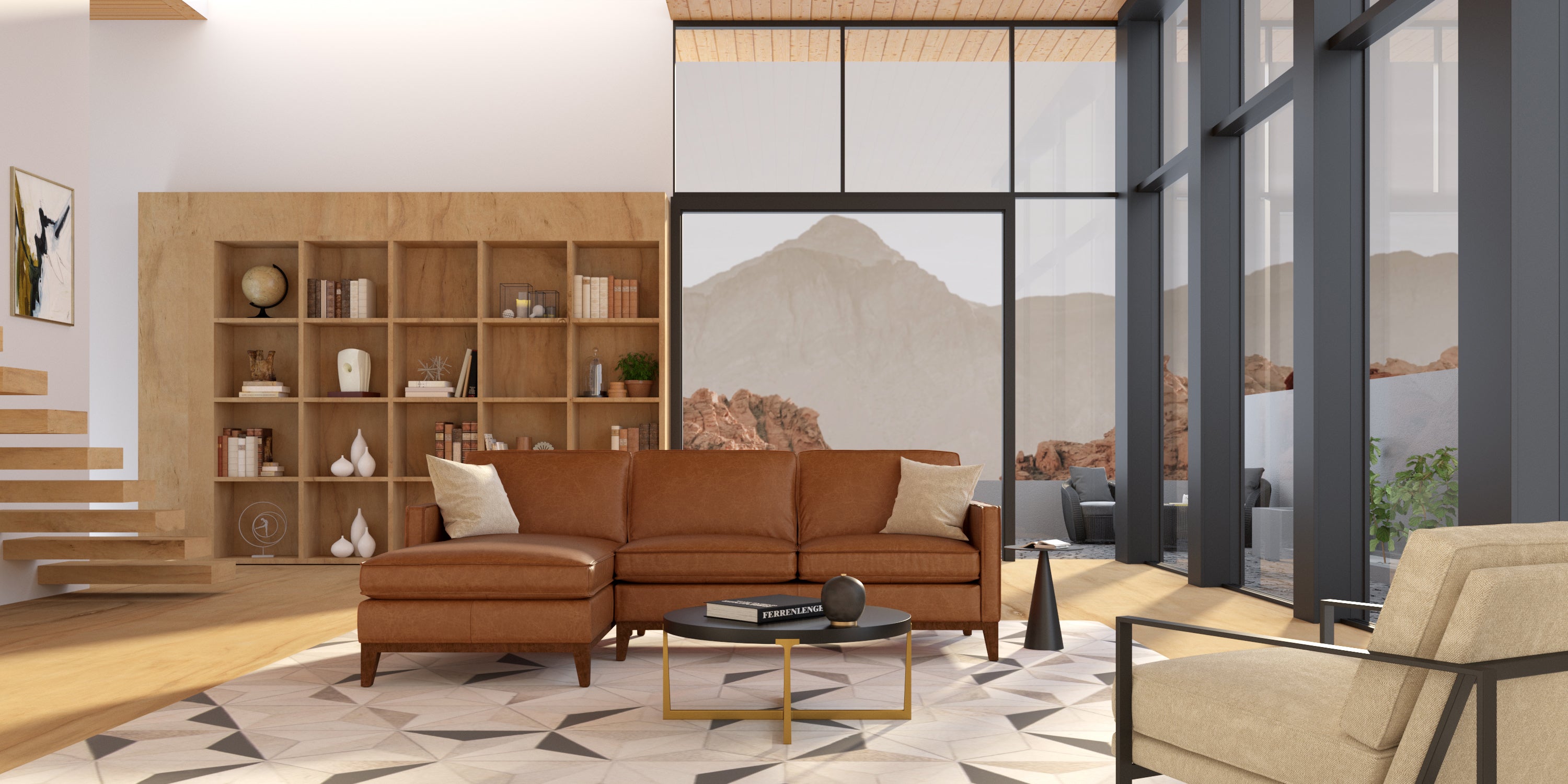 Willis 100" Top Grain Leather Sofa + Right Arm Facing Chaise - Monza Chestnut - Classic Carolina Home