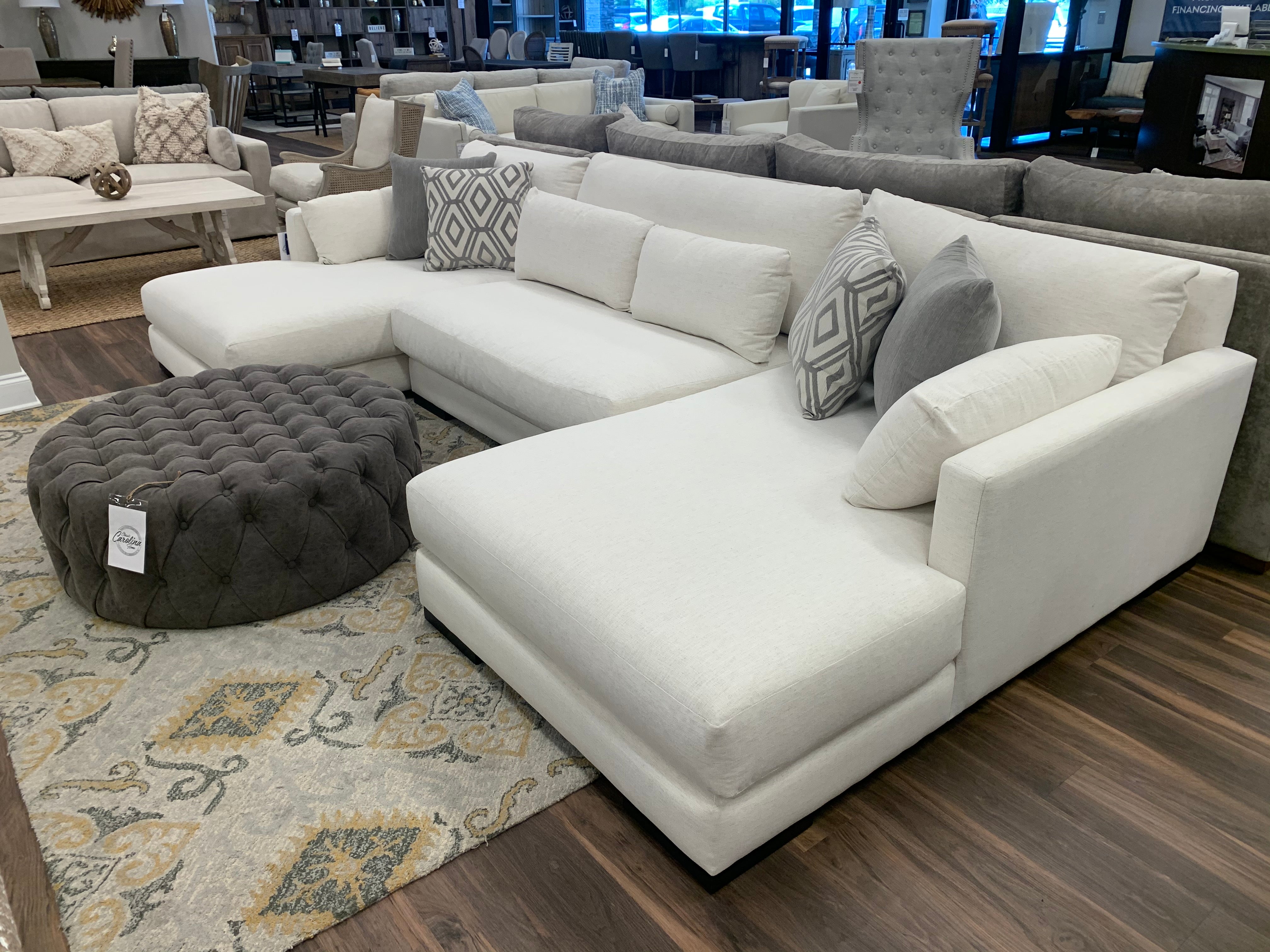 Gloria 144" Dual Chaise Quick Ship Sectional - Crypton Natural Linen - Classic Carolina Home