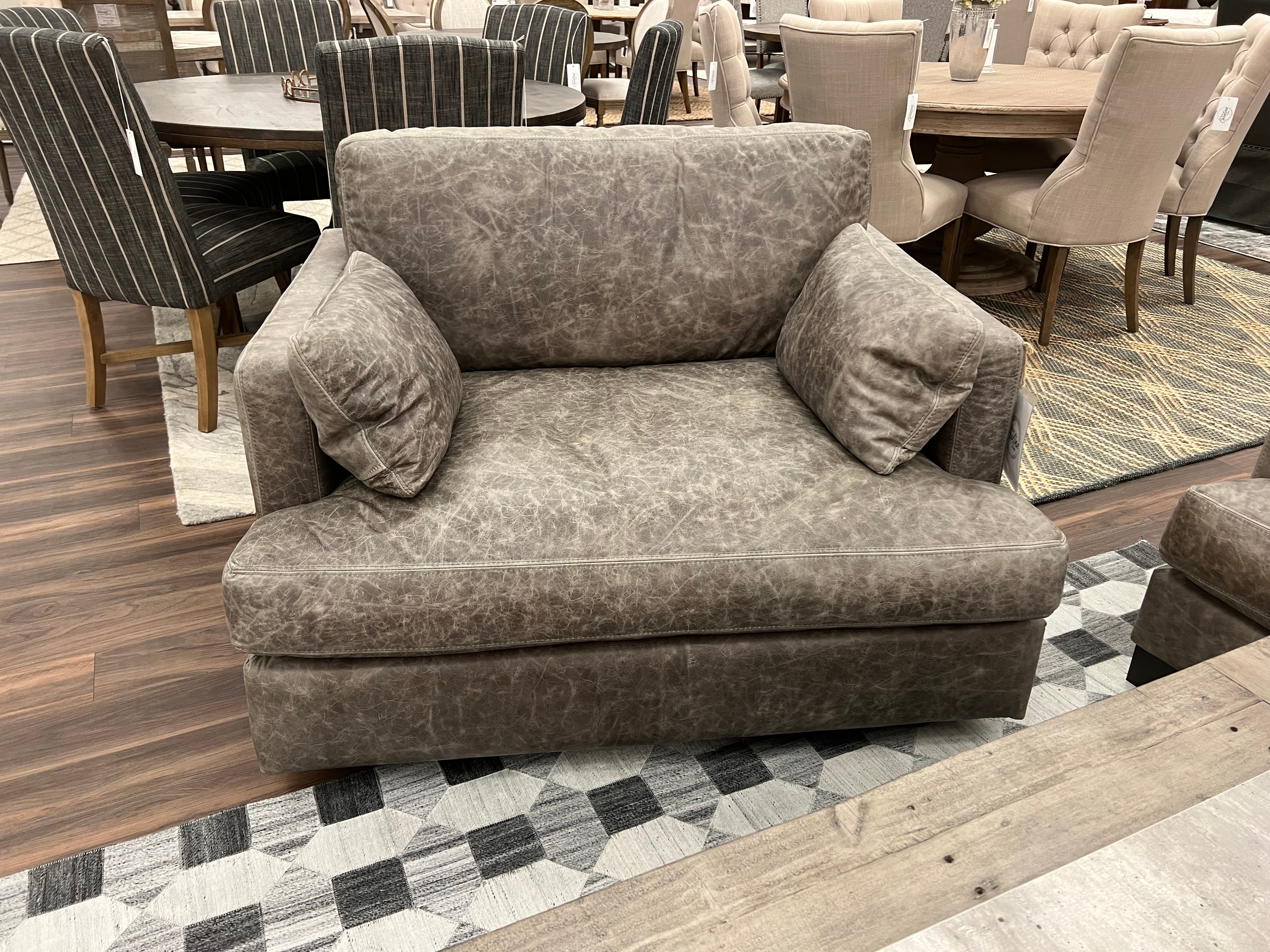 Franklin 43" Top Grain Leather Swivel Chair & Half - Coyote Steel