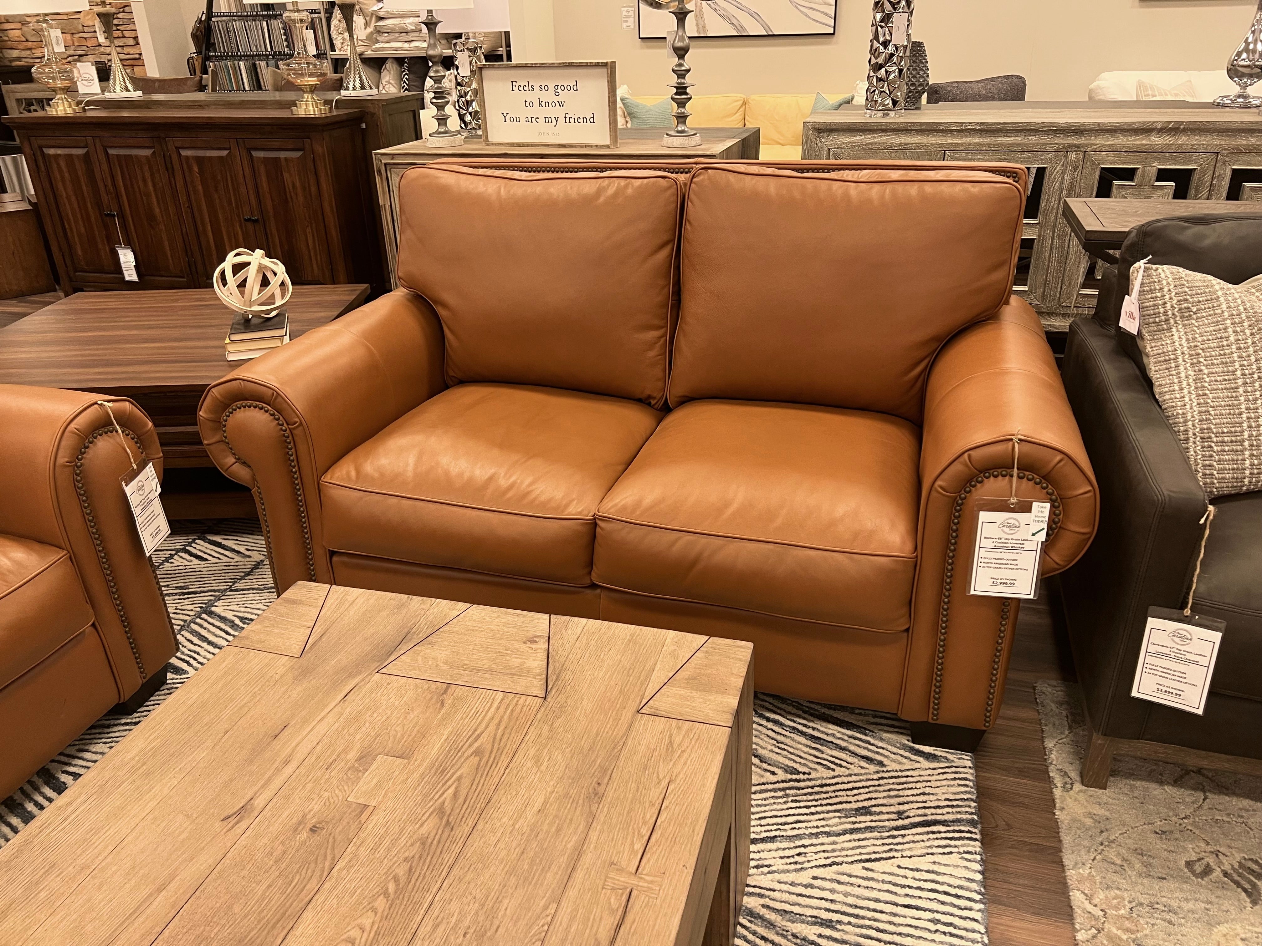 Wallace 68" Top Grain Leather 2 Cushion Loveseat - Amadeus Whiskey