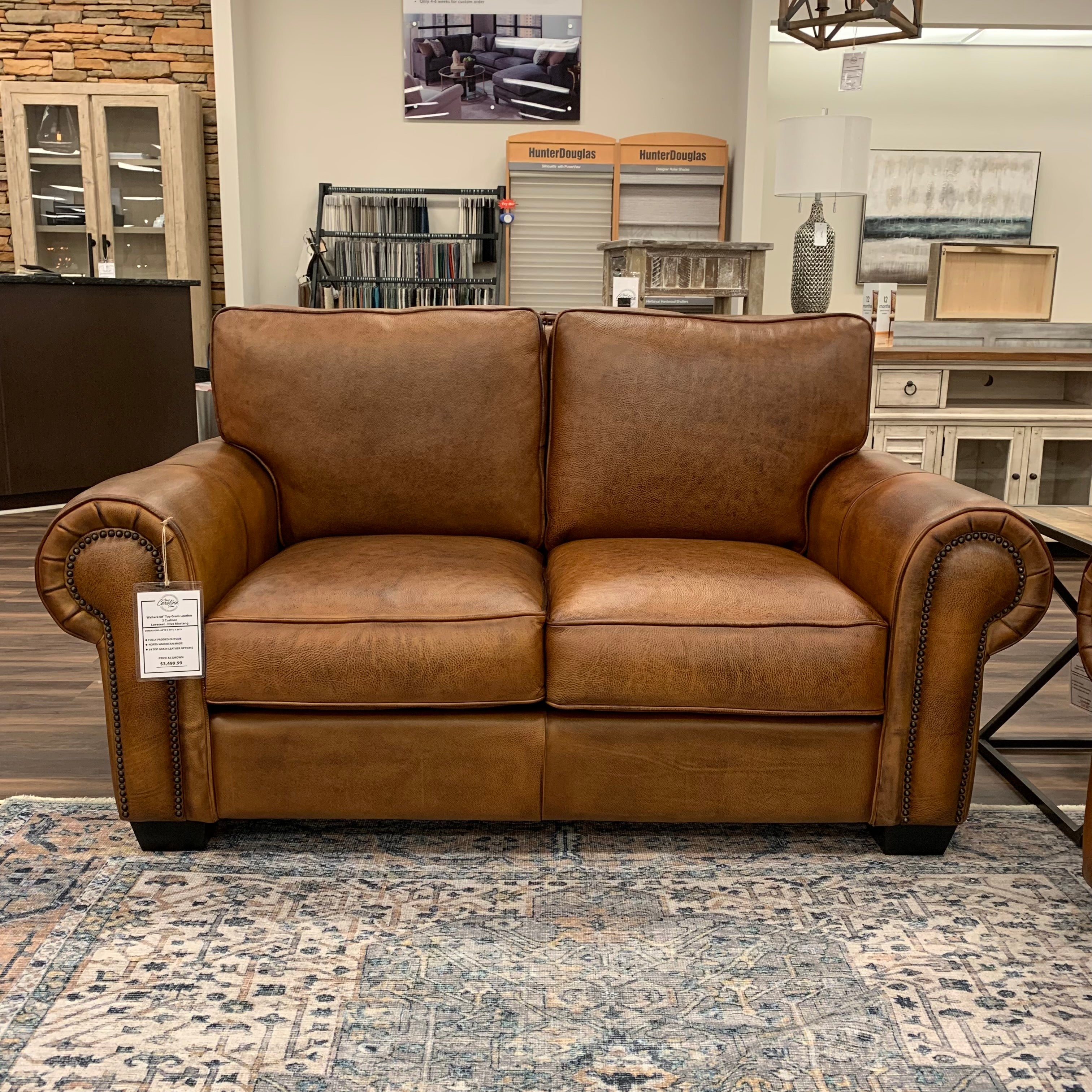 Wallace 68" Top Grain Leather 2 Cushion Loveseat - Diva Mustang - Classic Carolina Home