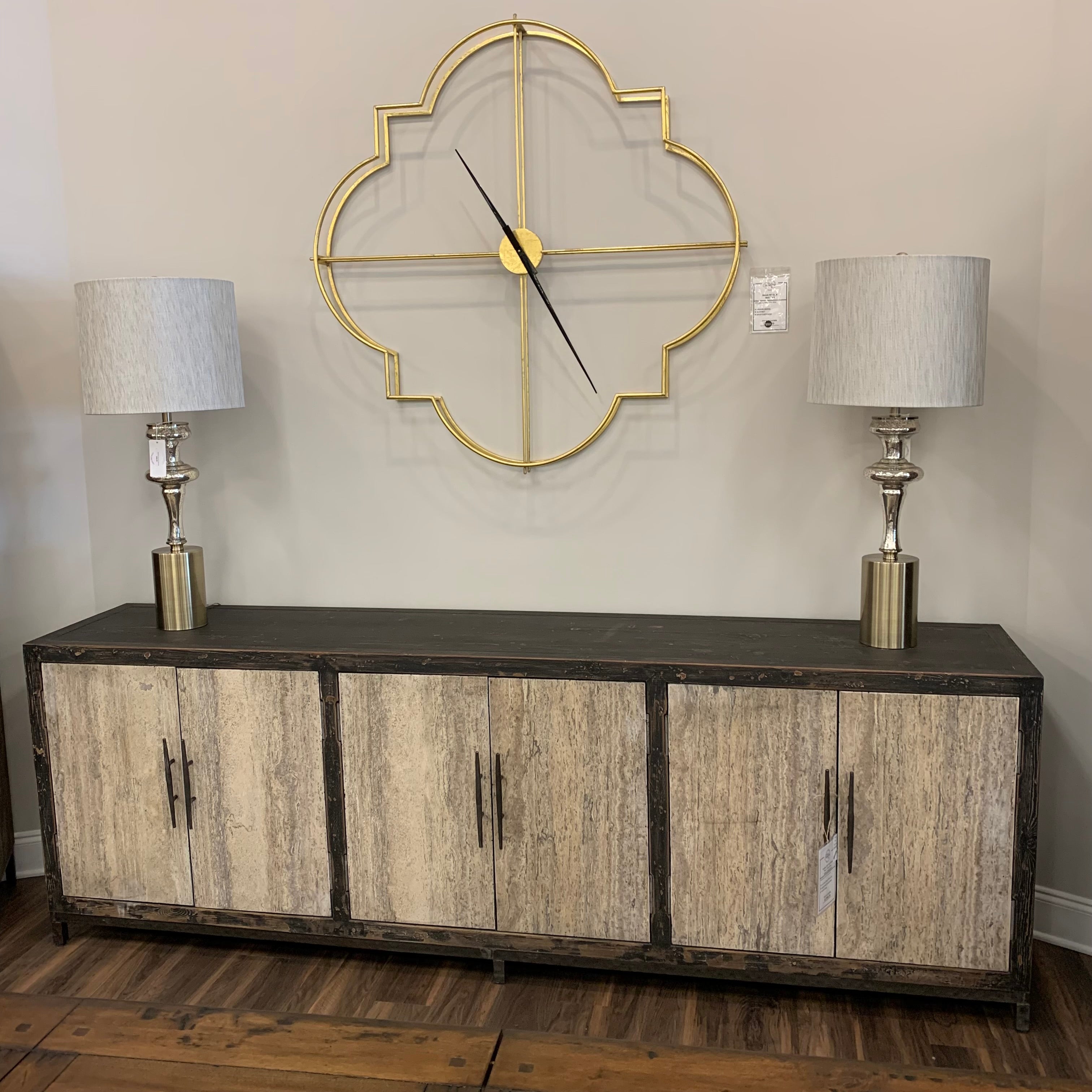 Drake 103" Reclaimed Pine + Travertine 6 Door Sideboard