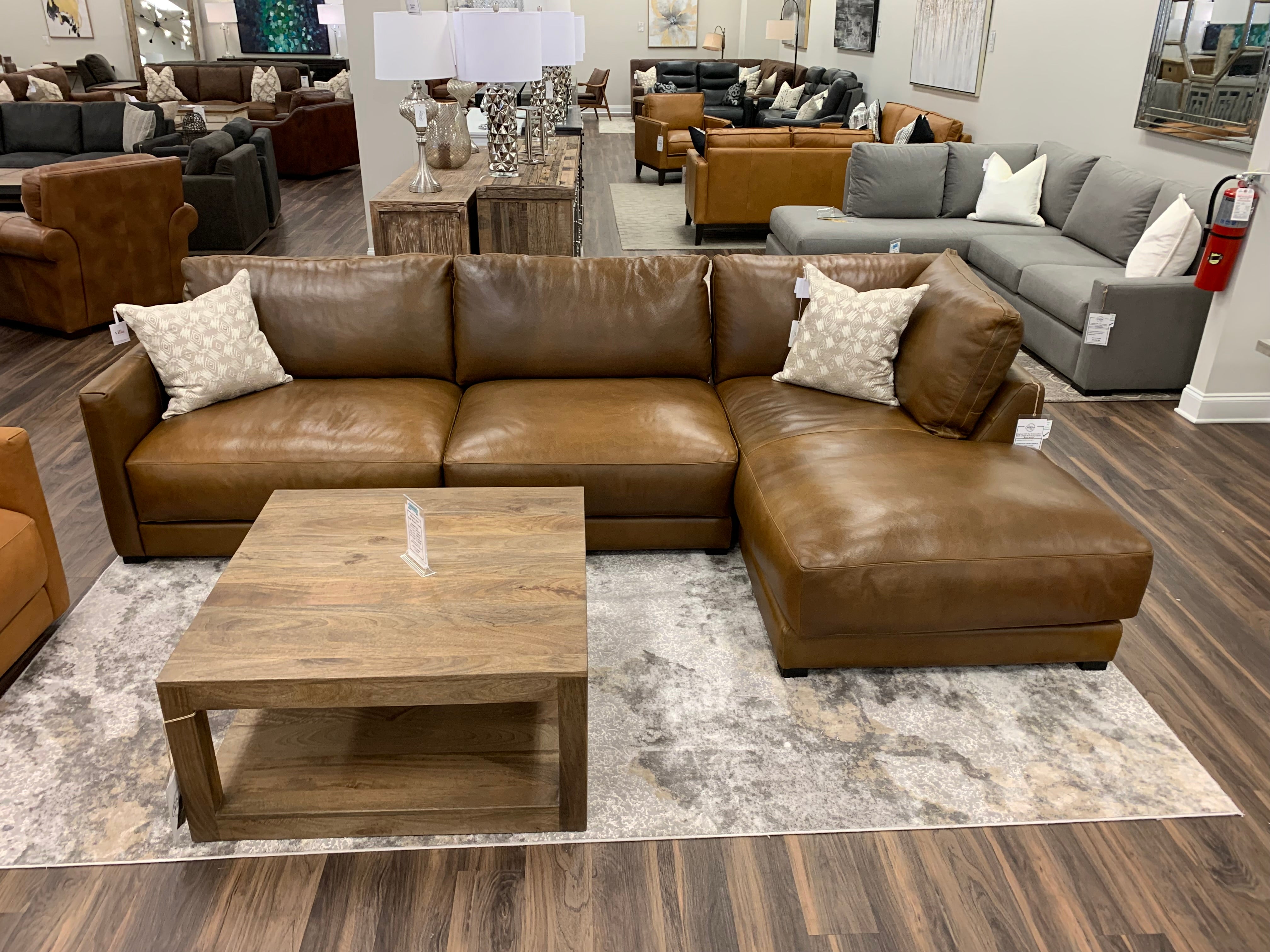 Raphael 124" Top Grain Leather Sofa + Right Arm Facing Chaise - Bravo Bronze