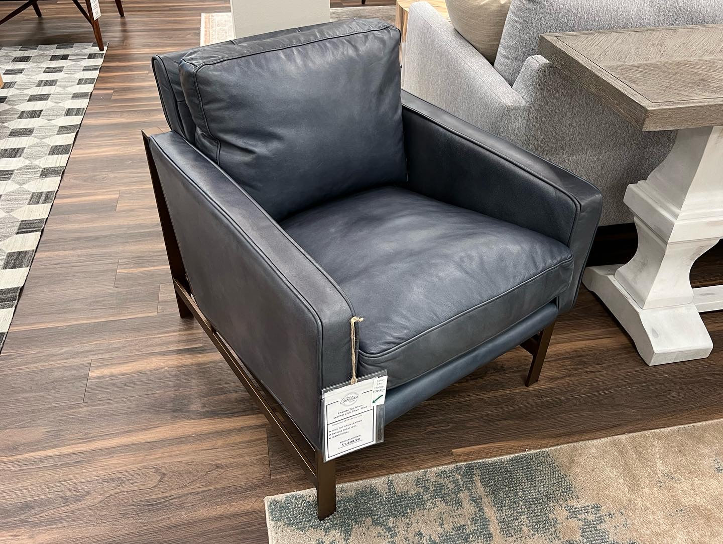 Chanise 28" Top Grain Leather Club Chair - Blue