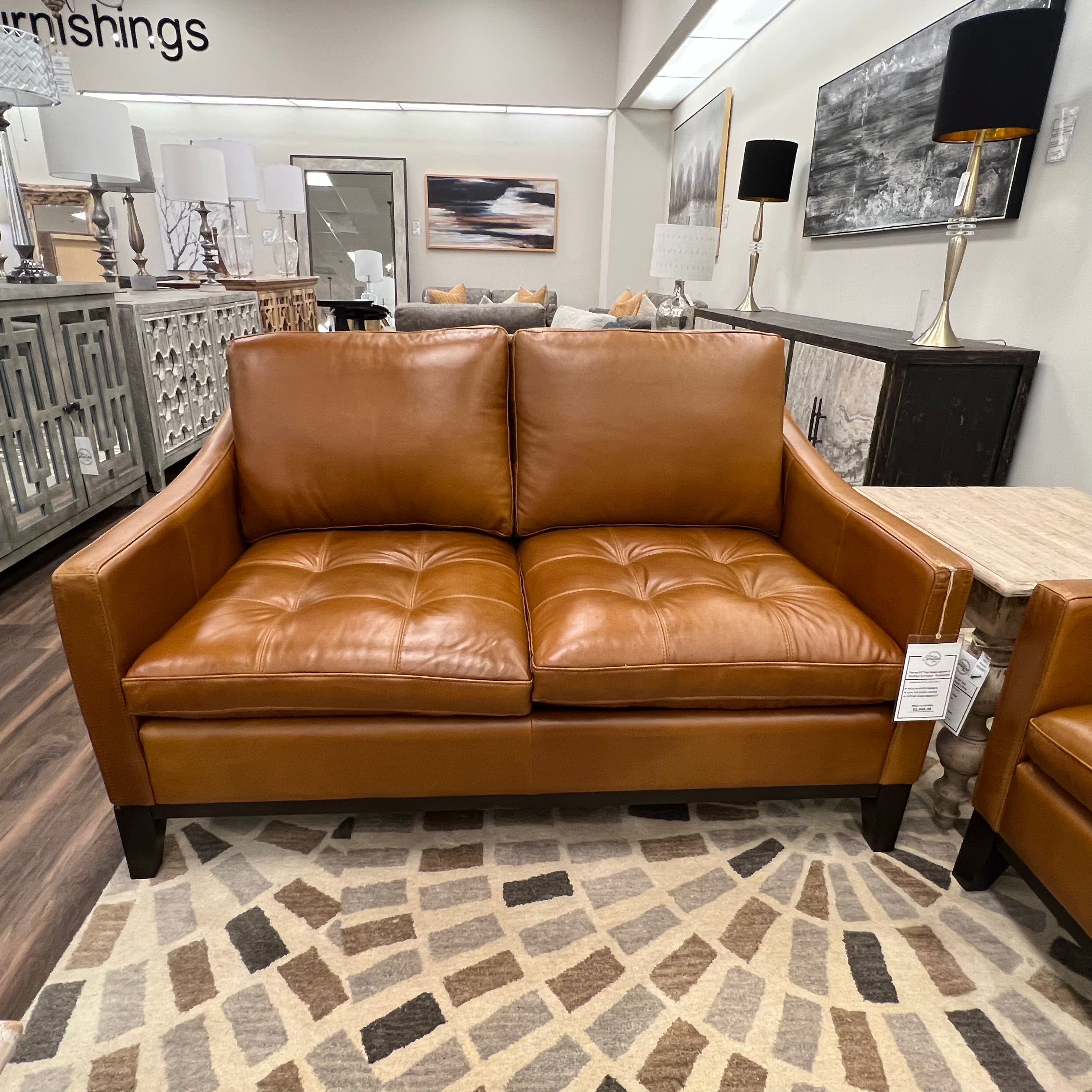 Torrey 61" Tufted Top Grain Leather 2 Cushion Loveseat - Goldenrod