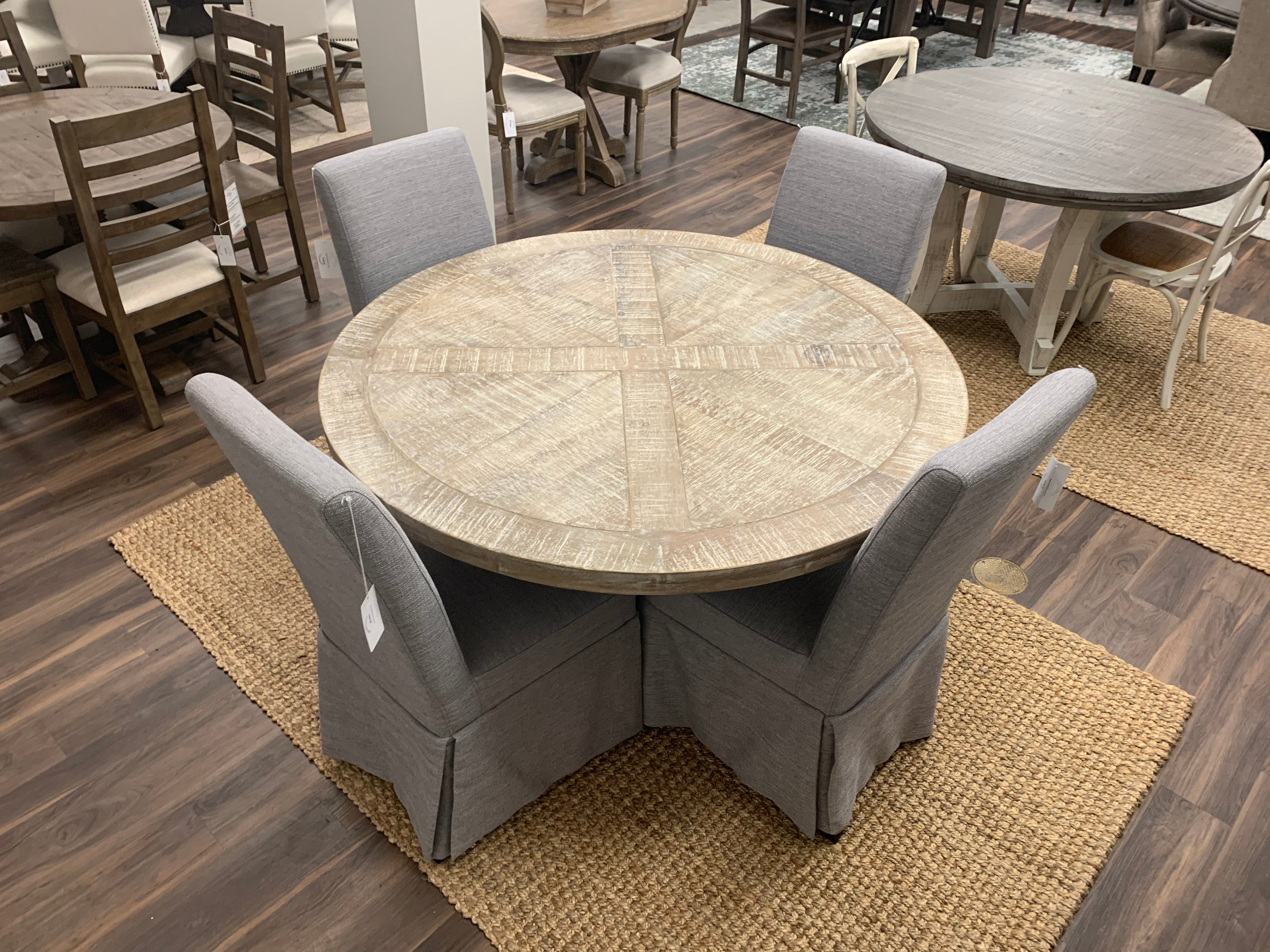Charleston 53" Round Parquet Dining Table - White Wash - Classic Carolina Home