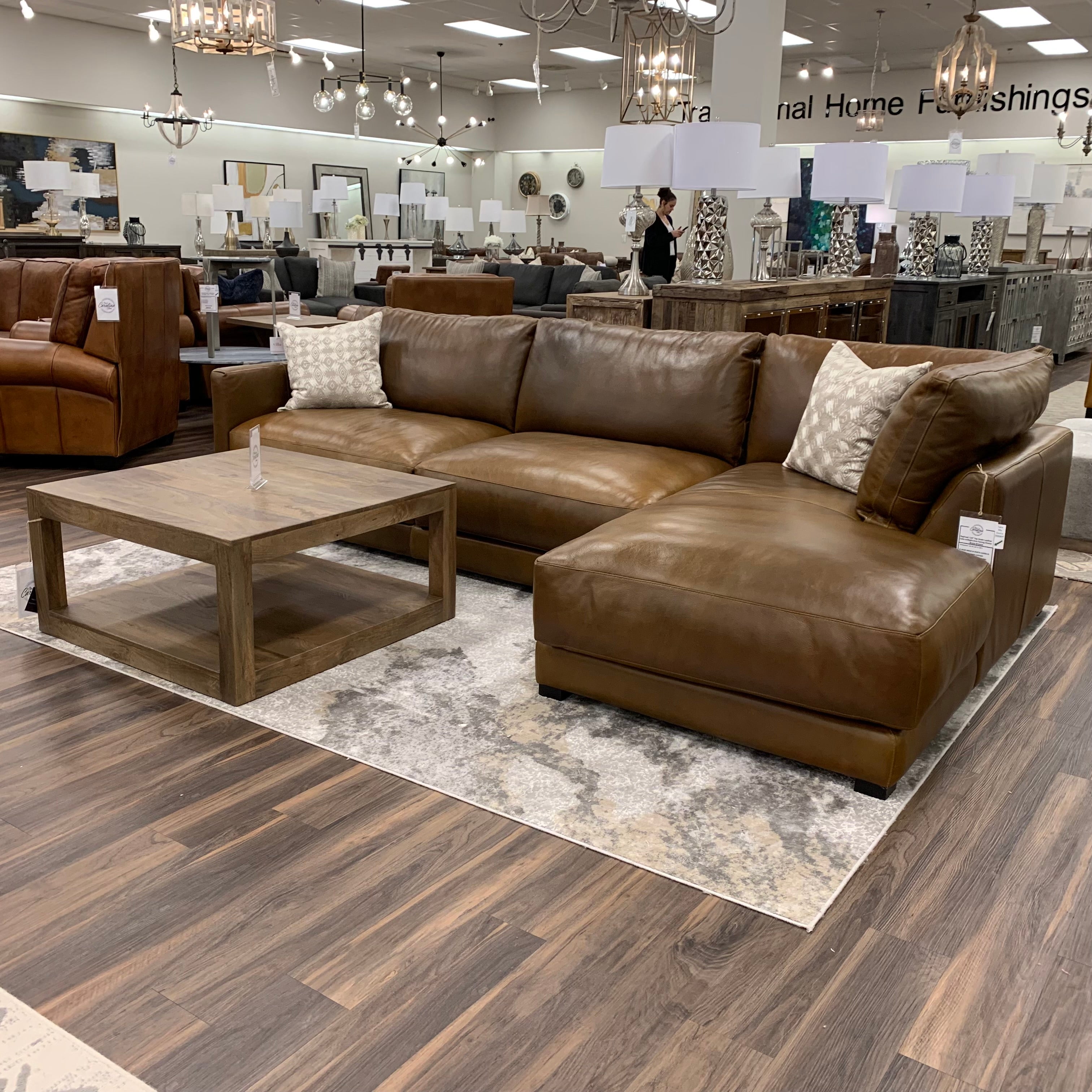 Raphael 124" Top Grain Leather Sofa + Right Arm Facing Chaise - Bravo Bronze