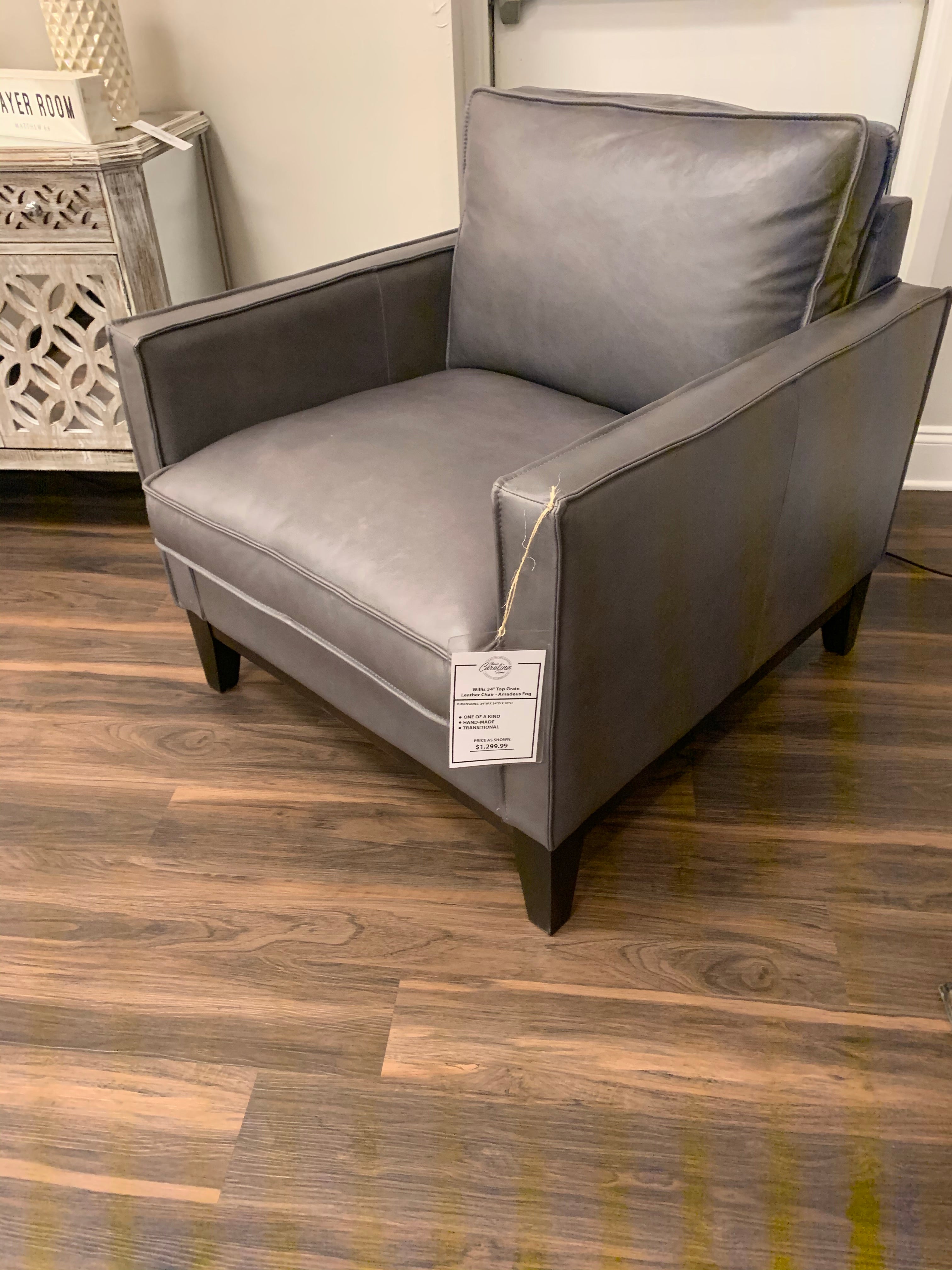 Willis 33" Top Grain Leather Chair - Amadeus Fog - Classic Carolina Home