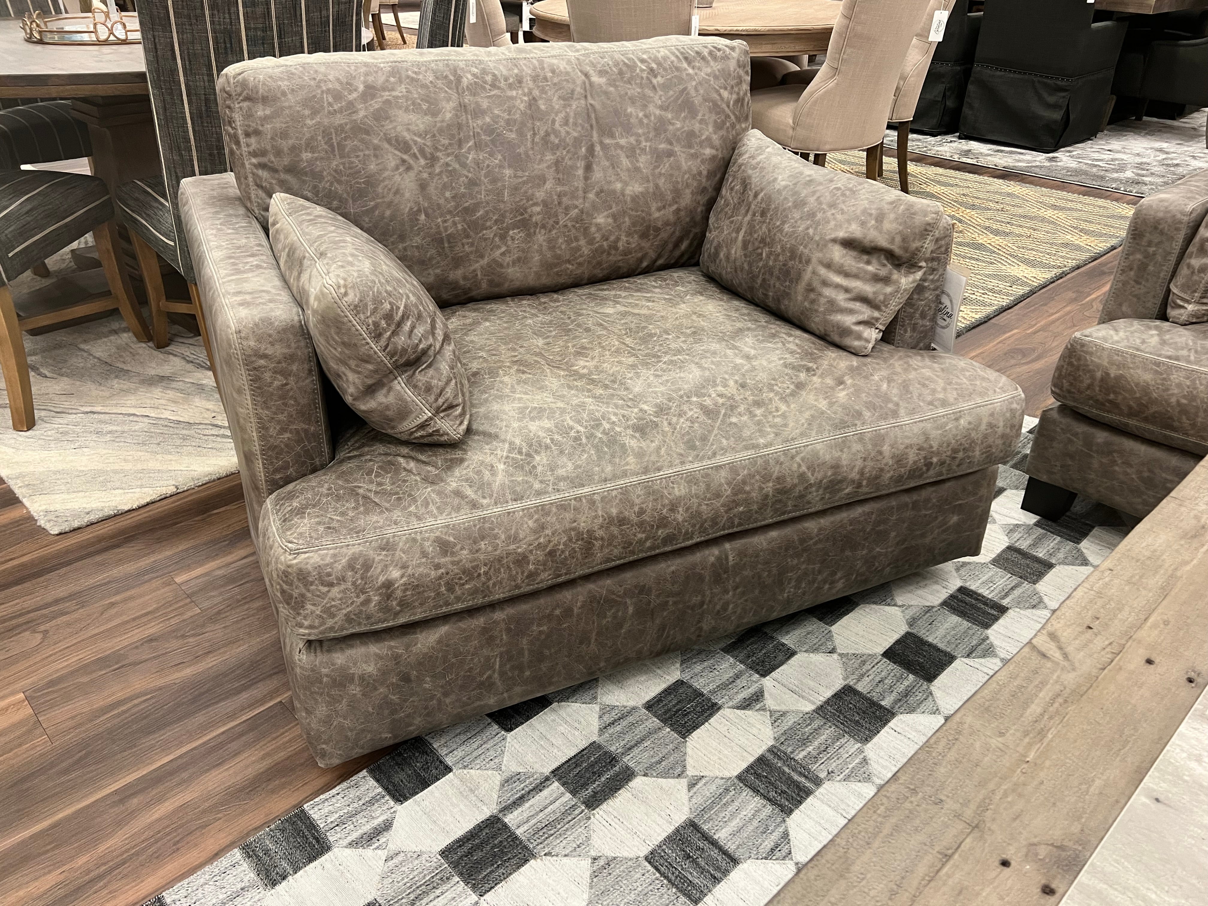 Franklin 43" Top Grain Leather Swivel Chair & Half - Coyote Steel