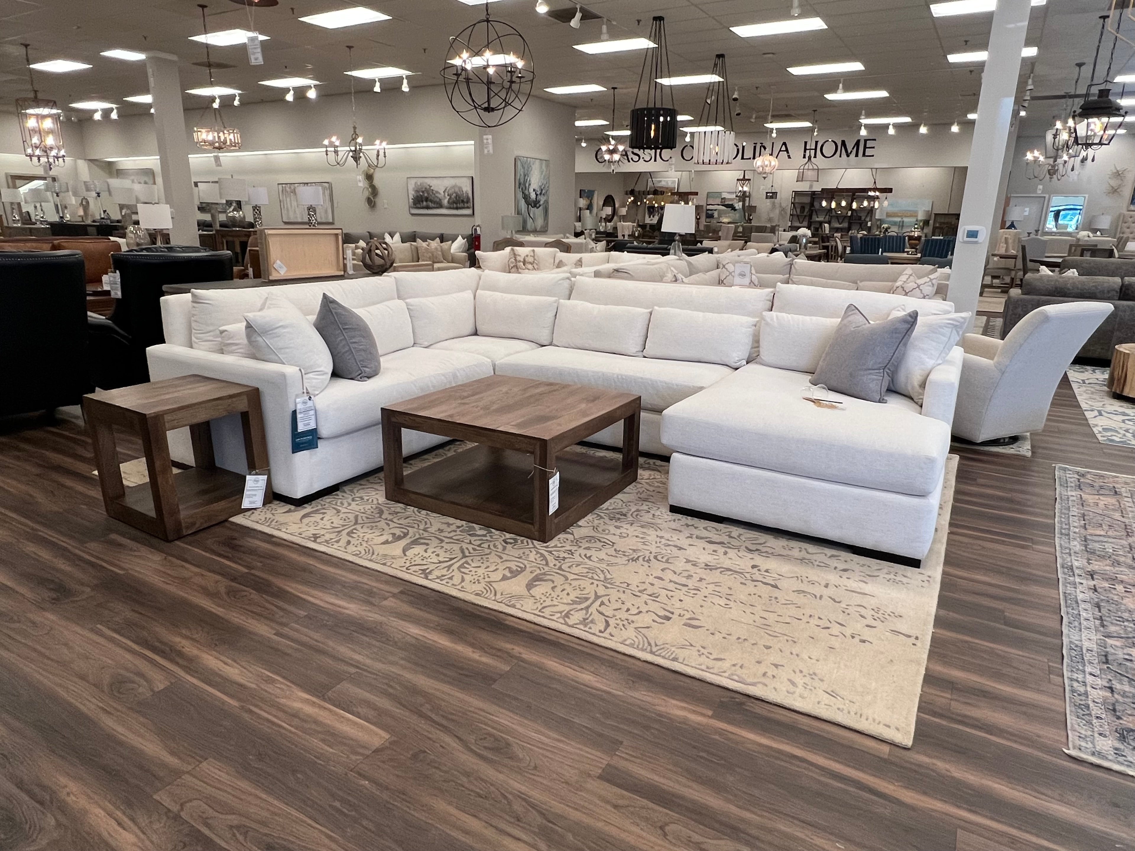 Glenda Quick Ship 144" x 104" Sectional + Right Chaise - Crypton Natural Linen