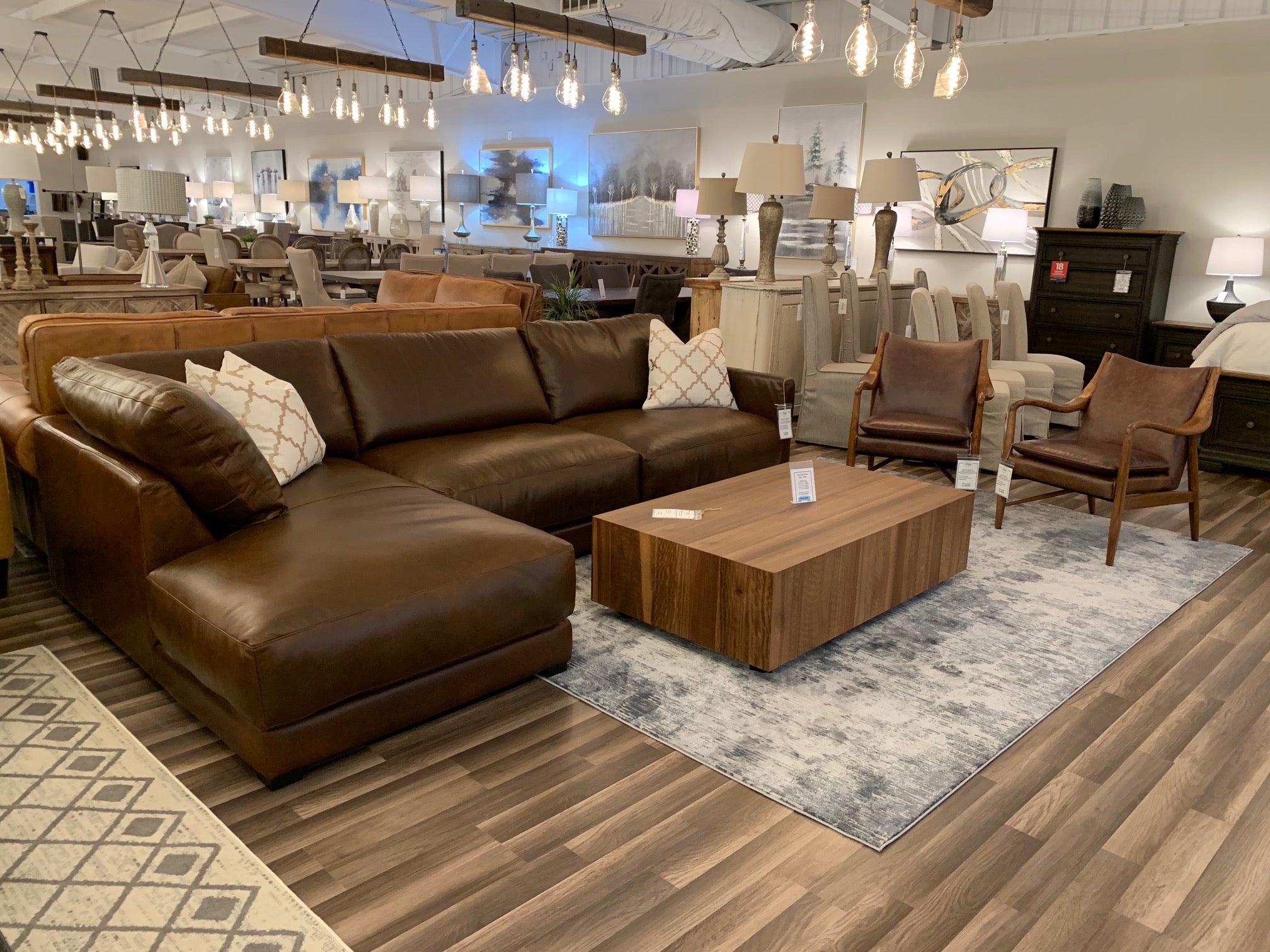 Raphael 124" Top Grain Leather Sofa w/Left Arm Facing Chaise - Bravo Bronze