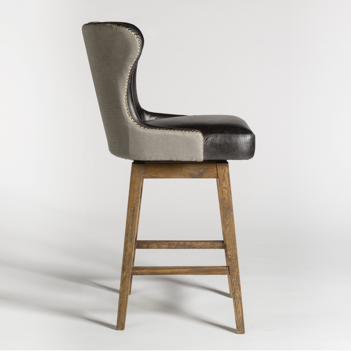 Rockne Swivel Counter Stool - Essex Gray & Antique Charcoal Leather - Classic Carolina Home