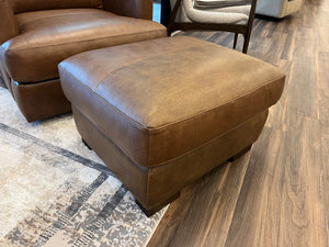 Farrara 28" Italian Top Grain Leather Ottoman - Madison Pecan