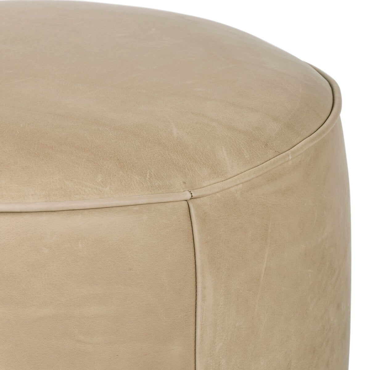 Johnna 22" Top Grain Leather Ottoman - Harness Burlap
