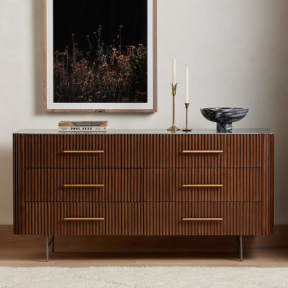 Danvers 65" 6 Drawer Dresser - Dark Brown Oak