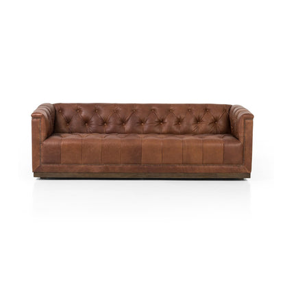 Maxine 86" Top Grain Leather Bench Cushion Sofa - Heirloom Sienna