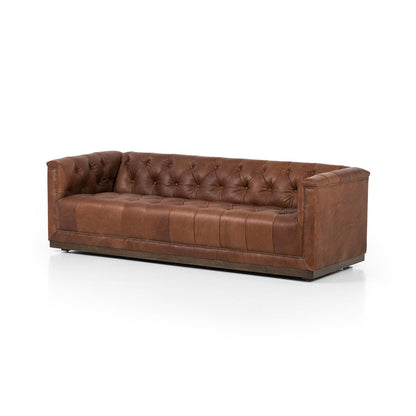 Maxine 86" Top Grain Leather Bench Cushion Sofa - Heirloom Sienna