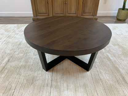 Malcolm Acacia 40" Round Coffee Table - Natural & Black