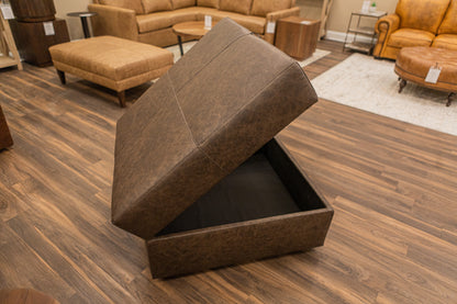 Bodie 36" Square Storage Top Grain Leather Ottoman - Omaha Cigar
