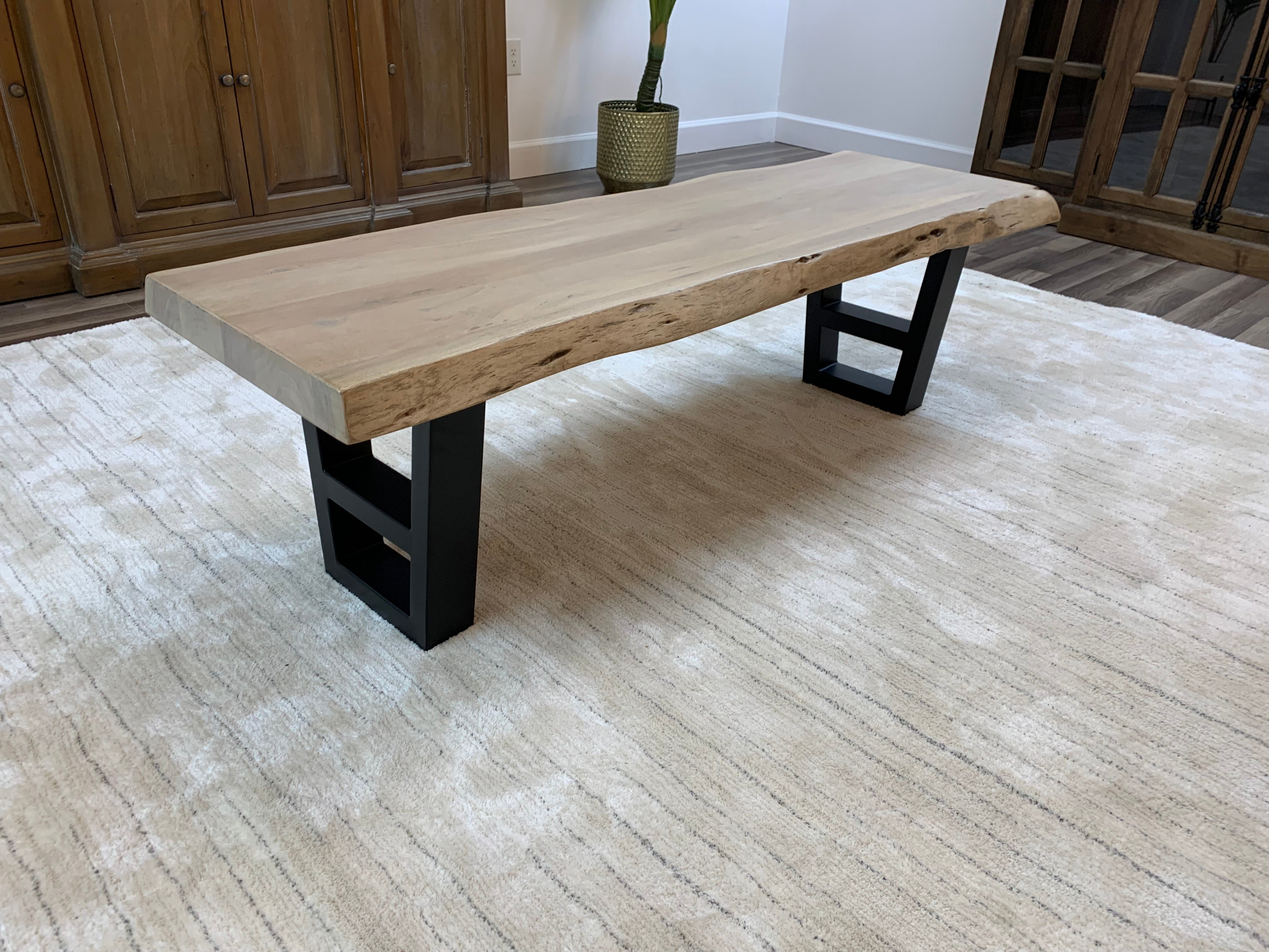 Malcolm Acacia Live Edge Dining Bench - New White Wash