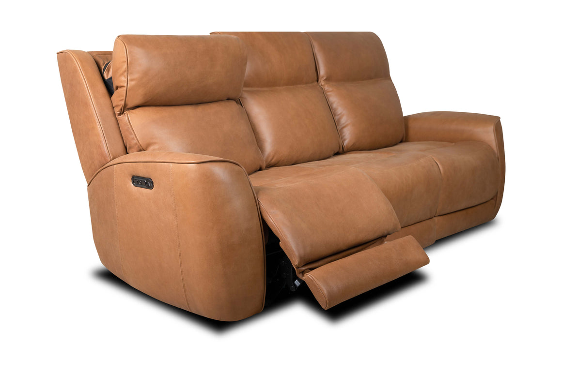 Waco 88" Top Grain Leather Dual Power Motion 3 Cushion Sofa - Tan