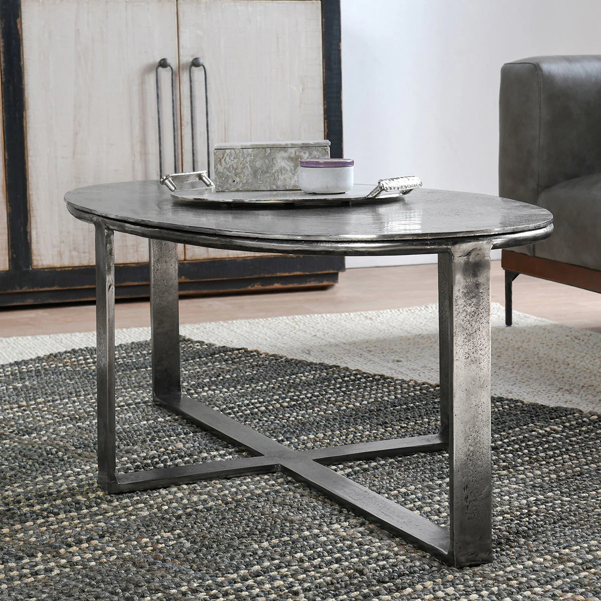 Eden 48" Aluminum Oval Coffee Table - Nickle
