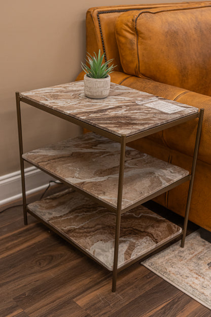 Felipe 25" Marble Nightstand - Antique Brass + Canyon