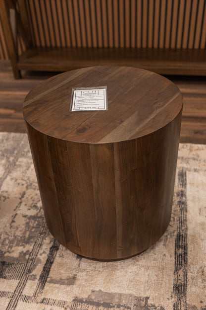 Malcolm Acacia 20" Round End Table - Natural + Smoke