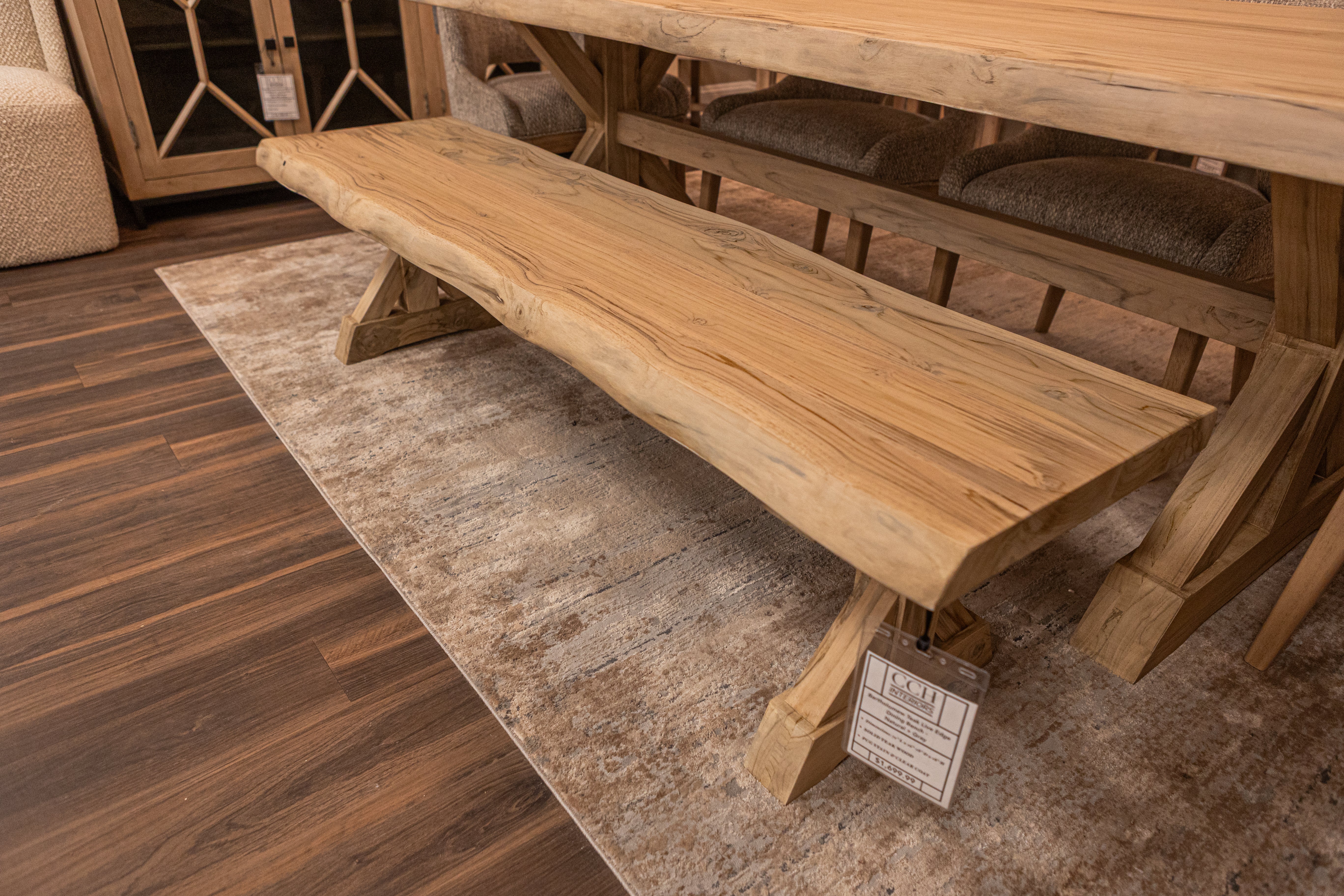 Bartholomew 72" Teak Live Edge Dining Bench - Natural + Gray